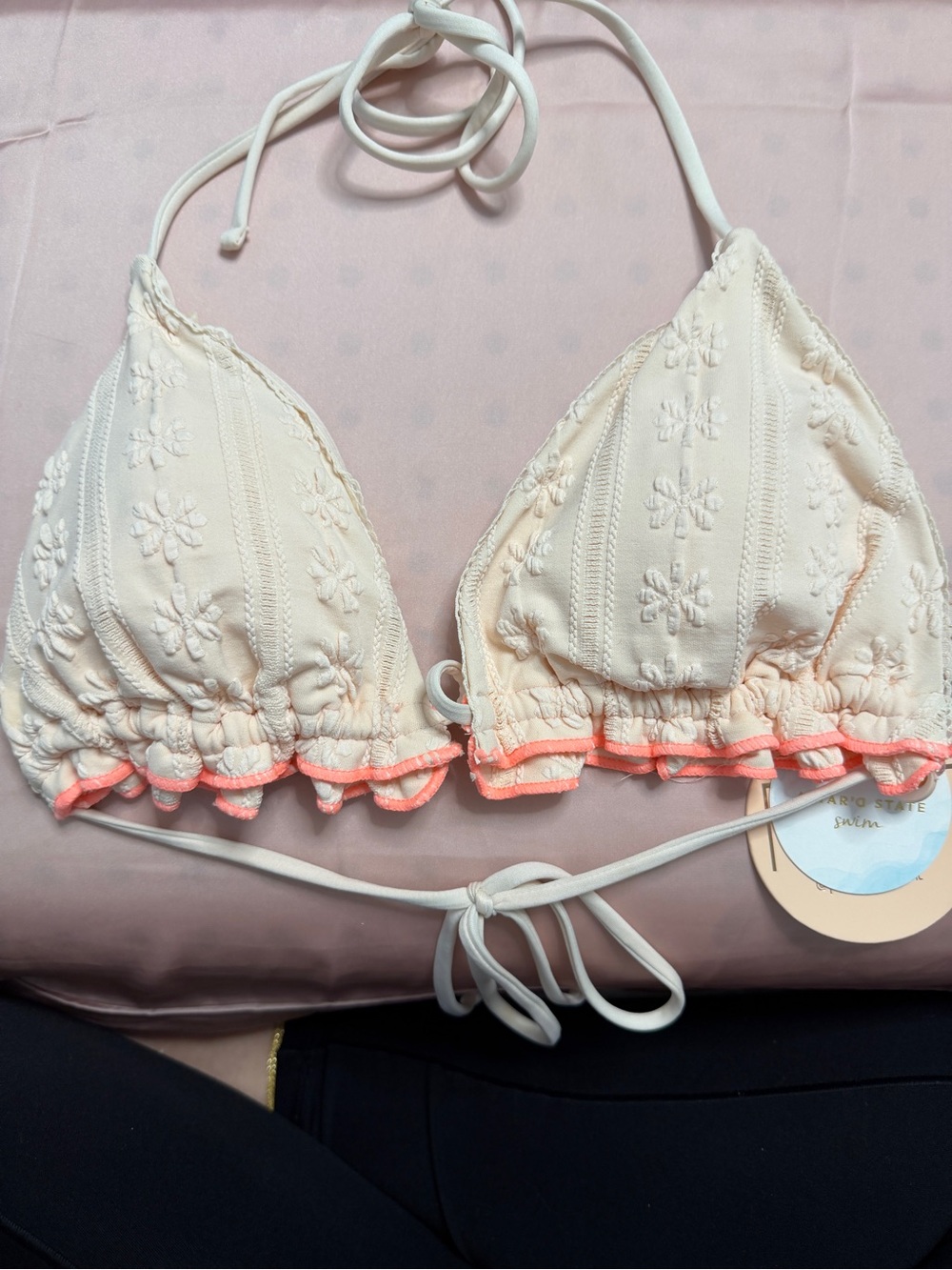 Altar'd State Ivory Triangle Bikini Top with Coral Trim